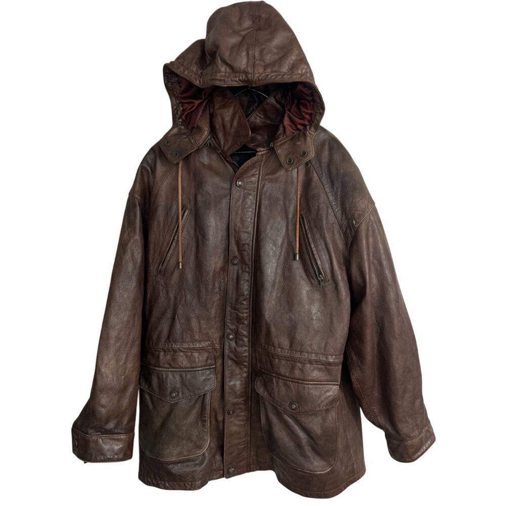 Vintage Adventure Bound Dark Brown Leather Jacket Sz Large Thinsulated Heavy EUC